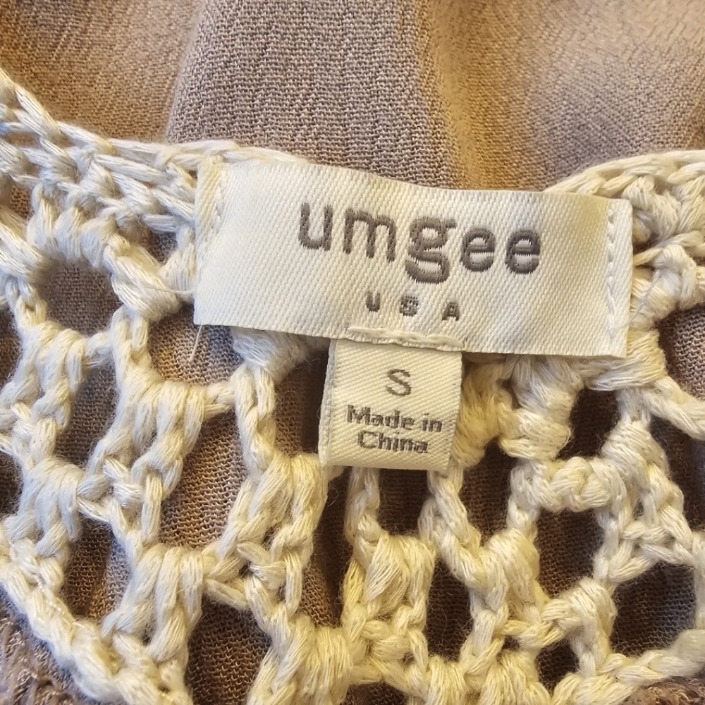 Umgee Macrame Fringe Tunic in Nude Tan Light Brown, Size Small (Oversized) - Picture 9 of 10